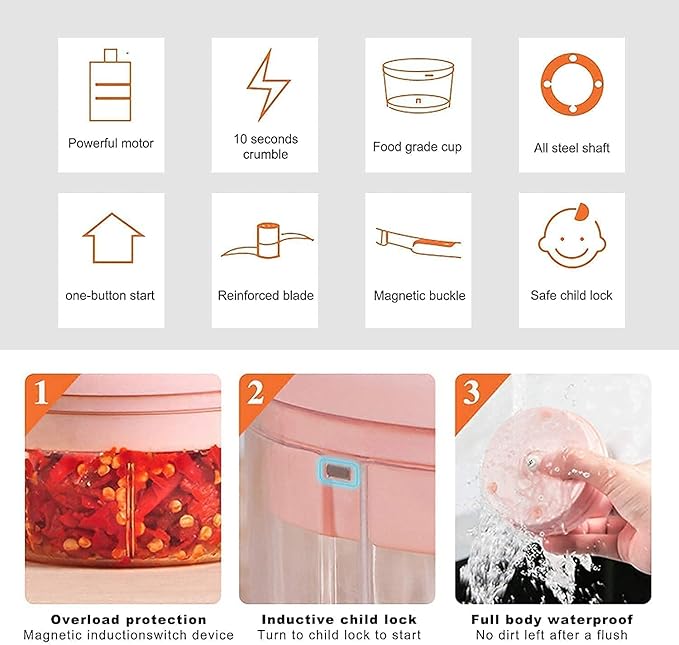 KolorFish Electric Mini Garlic Chopper 250ml Electric Vegetable Chopper